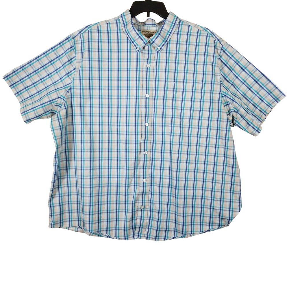 Duluth Trading Co Wrinkle Fighter Mens 3XL Plaid Short Sleeve Button Down Shirt